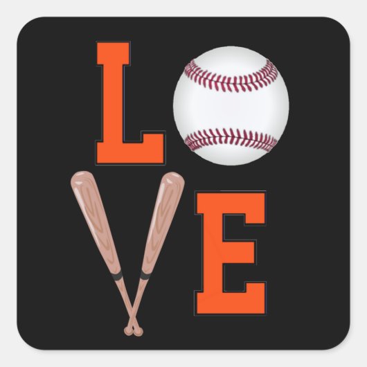 Love Baseball (オレンジ&ブラック) スクエアシール (正面)