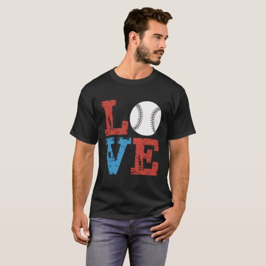 LOVE Baseball Grunge Design – Retro Distressed Tシャツ (正面フル)