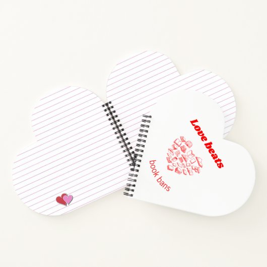 Love beats book bans heart-shaped notebook ノートブック (内部)