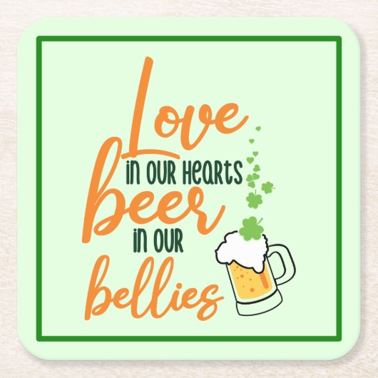 Love & Beer St. Patrick’s Day Fun-61146 Hoodie スクエアペーパーコースター (正面)