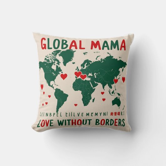 Love Beyond縁ど: World Map Mama & Meデザイン クッション (正面)