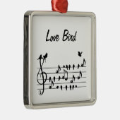 Love Bird、歌の鳥のノートの間に座って メタルオーナメント (右)