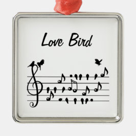 Love Bird、歌の鳥のノートの間に座って メタルオーナメント