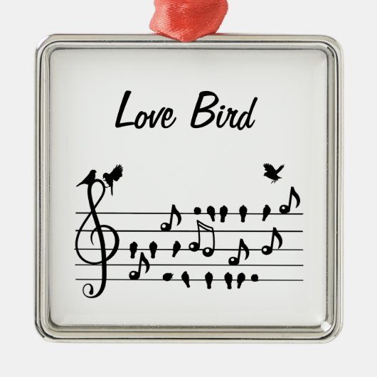 Love Bird、歌の鳥のノートの間に座って メタルオーナメント (正面)
