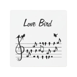 Love Bird、歌の鳥のノートの間に座って メタルプリント