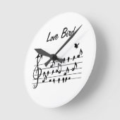 Love Bird、歌の鳥のノートの間に座って ラウンド壁時計 (傾斜)