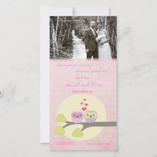 Love Bird Owls Thank You's Photo 結婚 Card サンキューカード