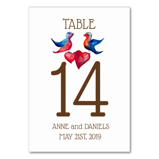 Love Birdsテーブル番号カード テーブルナンバー (正面)