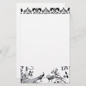 LOVE BIRDS結婚白黒ピーコックダマスク 便箋 (正面/裏面)