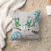 Love Birds花嫁のティール（緑がかった色）&グリーンバードケージ クッション (ブランケット)