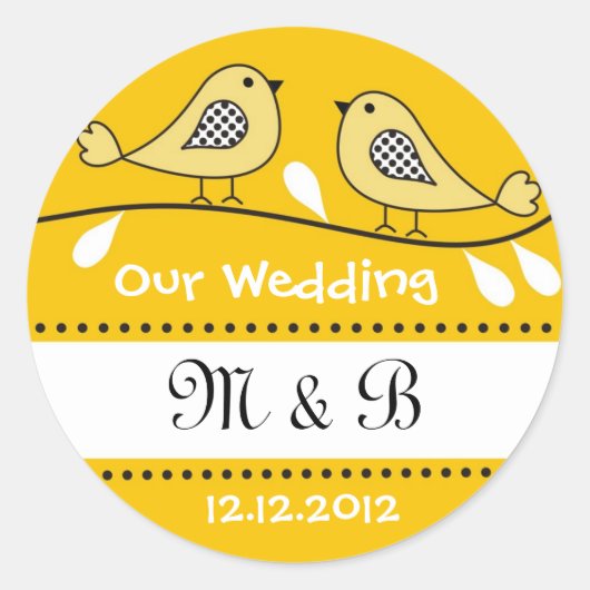 Love Birds 結婚's Monogramステッカー ラウンドシール (正面)