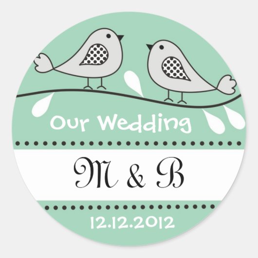 Love Birds 結婚's Monogramステッカー ラウンドシール (正面)