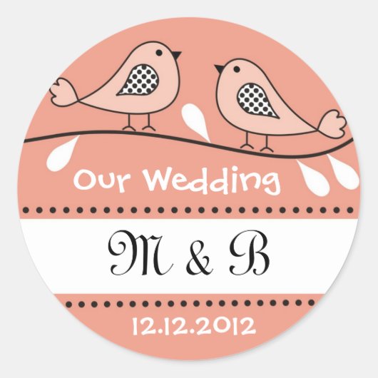 Love Birds 結婚's Monogramステッカー ラウンドシール (正面)