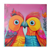 LOVE BIRDS 結婚's PARROT ART CERAMIC Tile タイル (正面)