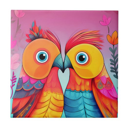 LOVE BIRDS 結婚's PARROT ART CERAMIC Tile タイル (正面)