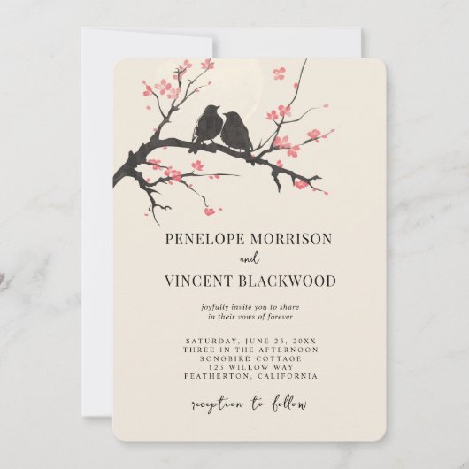 Love Birds and Sakura Wedding Invitation 招待状 (正面)