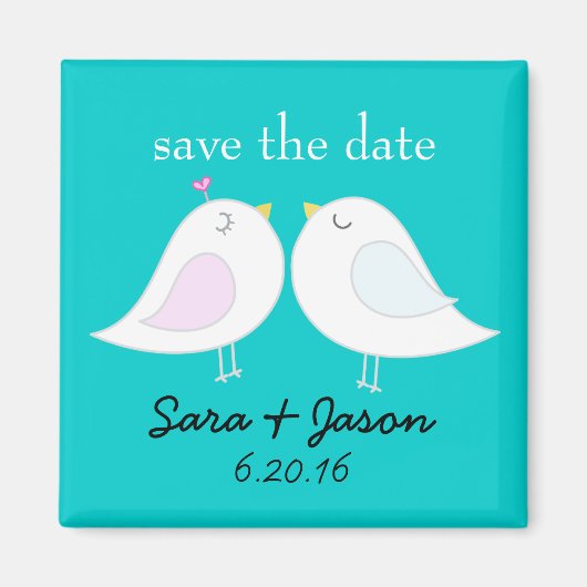 Love Birds Aqua Save the Date Magnet マグネット (正面)