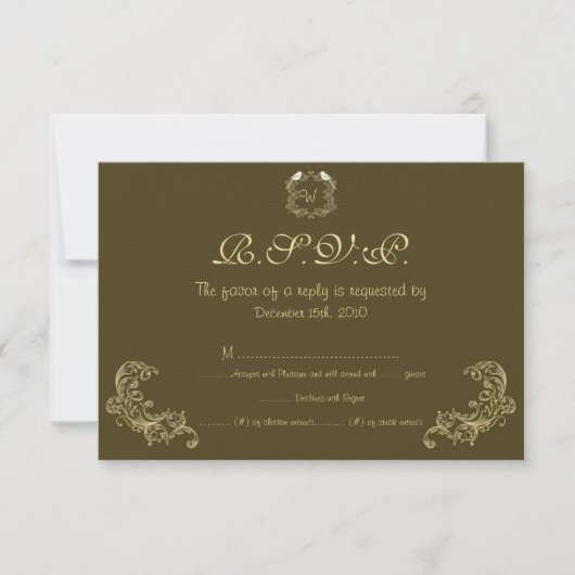 Love Birds Brown/Creme Wedding RSVPカード 招待状 (正面)