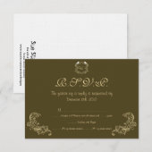 Love Birds Brown/Creme Wedding RSVPカード 招待状 (正面/裏面)