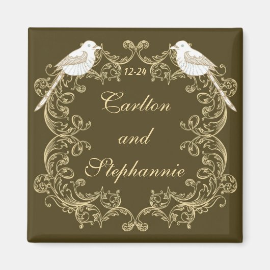 Love Birds Brown/Creme's 結婚 Magnet マグネット (正面)