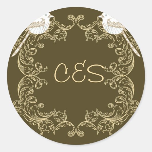 Love Birds Brown/Creme's Envelope 結婚ステッカー ラウンドシール (正面)