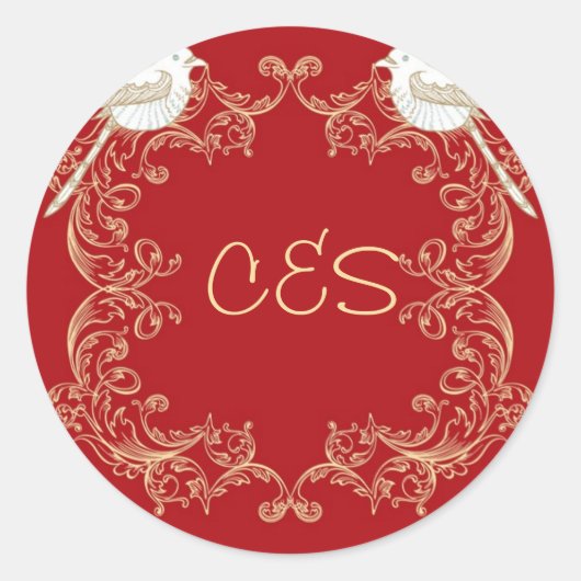 Love Birds Crimson/Creme's Envelope 結婚ステッカー ラウンドシール (正面)