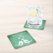 Love Birds Elegant Green Personalised スクエアペーパーコースター (インサイチュ)