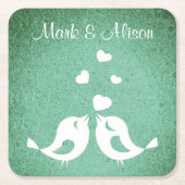 Love Birds Elegant Green Personalised スクエアペーパーコースター (正面)