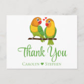 Love Birds Green Yellow Lovebird'結婚s Thank You ポストカード (正面)