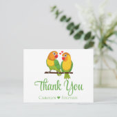Love Birds Green Yellow Lovebird'結婚s Thank You ポストカード (スタンド正面)