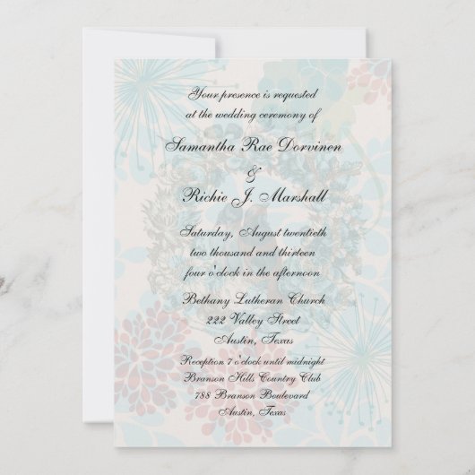 Love Birds onフローラリース5 x 7結婚式招待状 招待状 (裏面)