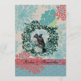 Love Birds onフローラリース5 x 7結婚式招待状 招待状