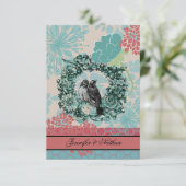 Love Birds onフローラリースRSVPカード 出欠カード (スタンド正面)