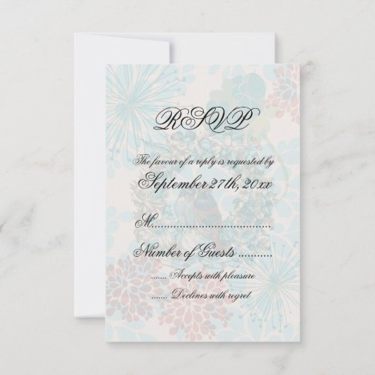 Love Birds onフローラリースRSVPカード 出欠カード (裏面)