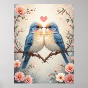 Love Birds on a Branch自然 ポスター