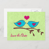 Love Birds on Green日付はがきを保存 案内ポストカード (正面/裏面)