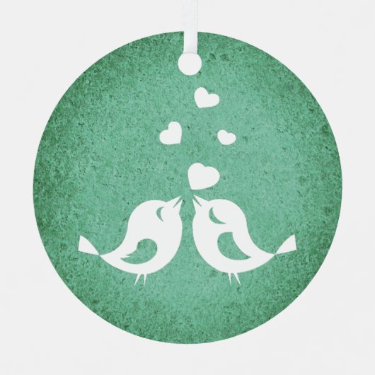 Love Birds on Green メタルオーナメント (正面)