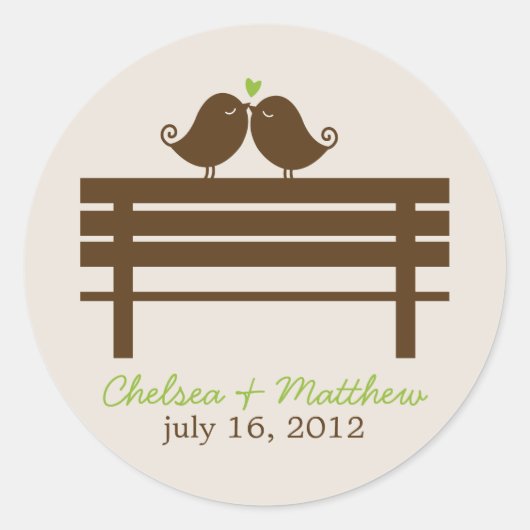 Love Birds on Park Bench 結婚's ラウンドシール (正面)