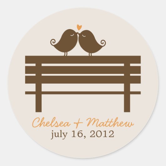 Love Birds on Park Bench 結婚's ラウンドシール (正面)