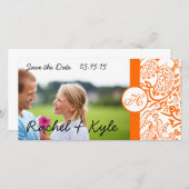 Love Birds Orange Damask日付を保存 セーブザデート (正面/裏面)
