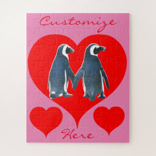 Love Birds Penguinカップル赤いハートThunder_Cove ジグソーパズル