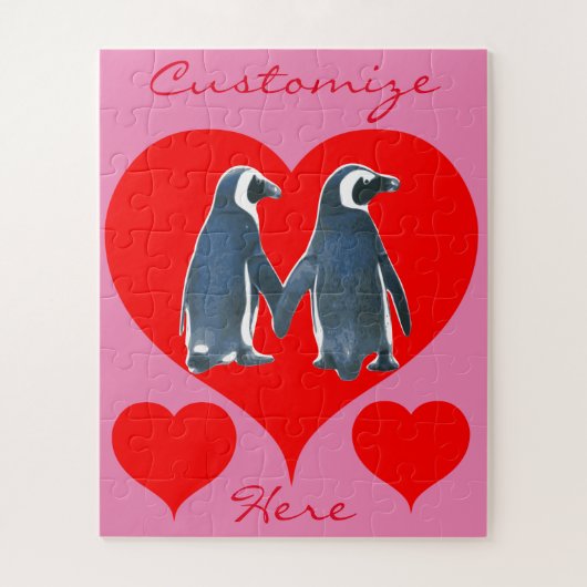 Love Birds Penguinカップル赤いハートThunder_Cove ジグソーパズル (縦)