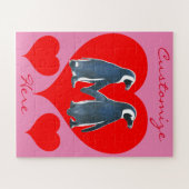 Love Birds Penguinカップル赤いハートThunder_Cove ジグソーパズル (横)