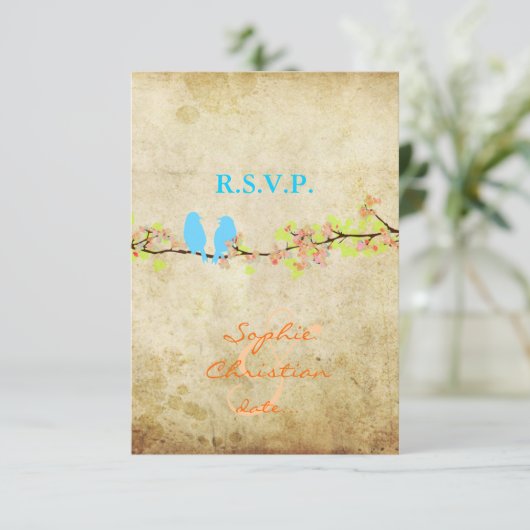 LOVE BIRDS、RSVPs/DIYカラー 出欠カード (スタンド正面)