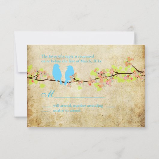 LOVE BIRDS、RSVPs/DIYカラー 出欠カード (裏面)