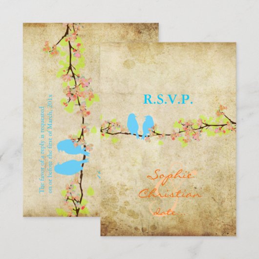 LOVE BIRDS、RSVPs/DIYカラー 出欠カード (正面/裏面)