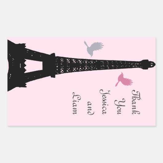 Love Birds Thank You Sticker (ピンク) 長方形シール (正面)