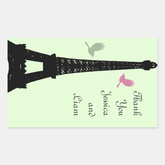 Love Birds Thank You Sticker (green) 長方形シール (正面)