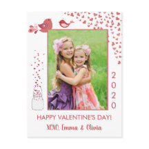 Love Birds Valentine's Dayハートフォトカード