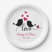 Love Birds Wedding パーソナライズされた reception ペーパープレート (正面)